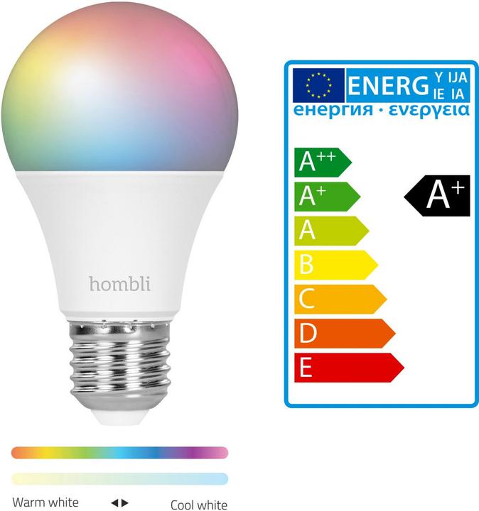 Energie-Label Hombli Smart Bulb 9W RGB (2x) (E27, 9 W, 800 lm, 2 x, F)