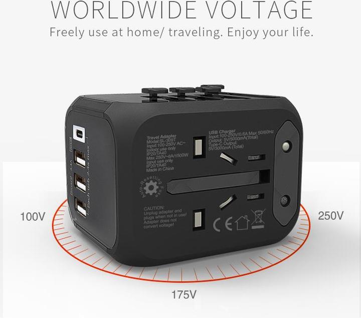 Produktbild Otravel Multi-National Travel Adapter US-Charger B / ungeerdet (Kunststoffkabelbinder, 67 mm, 100 Stk.)
