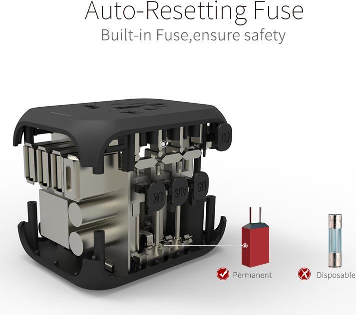 Produktbild Otravel Multi-National Travel Adapter US-Charger B / ungeerdet (Kunststoffkabelbinder, 67 mm, 100 Stk.)