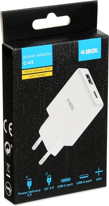 Actual product image iBox C-43 Slim GaN PD30W mains charger white (30 W)