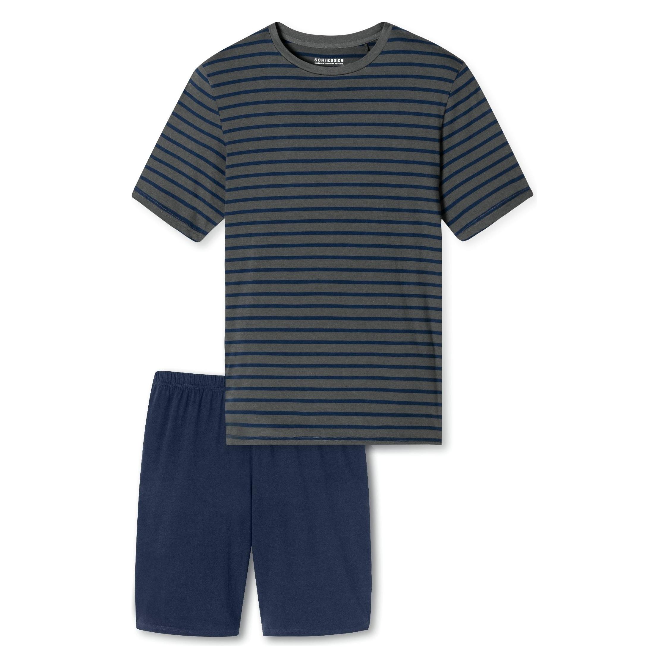 Schiesser, Herren, Pyjamas, Schlafanzug Kurz, Schwarz, Blau, Grau, (56, Xxl)