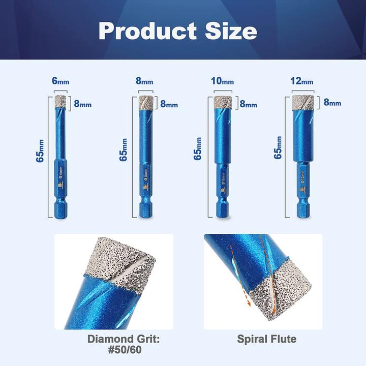 Actual product image Brschnitt Diamant-Fliesenbohrer Set (6, 8, 10, 12 mm)