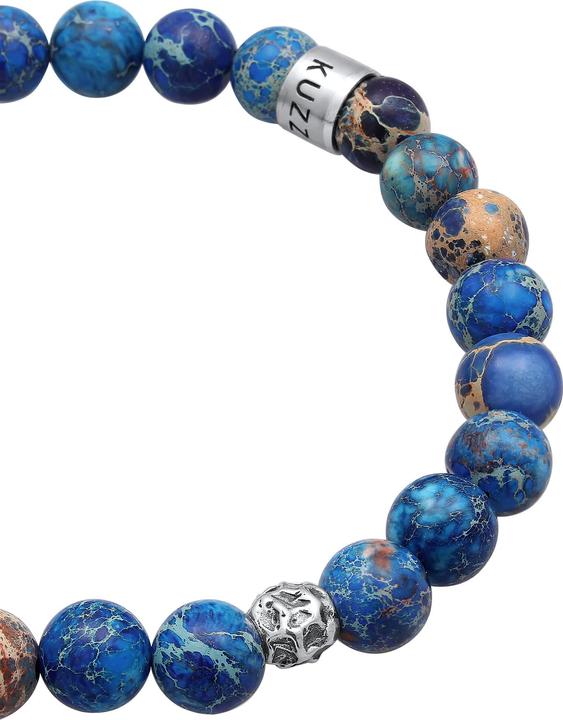 Produktbild Kuzzoi Armband Herren Achat Perlen Blau Beads 925 Silber (23 cm, Plastik, 925er Sterling Silber, Achat)