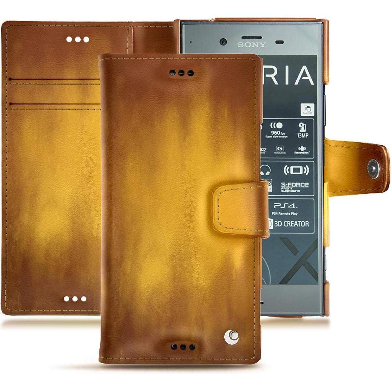 Noreve Lederschutzhülle Wallet (Sony Xperia XZ1), Smartphone Hülle, Gold