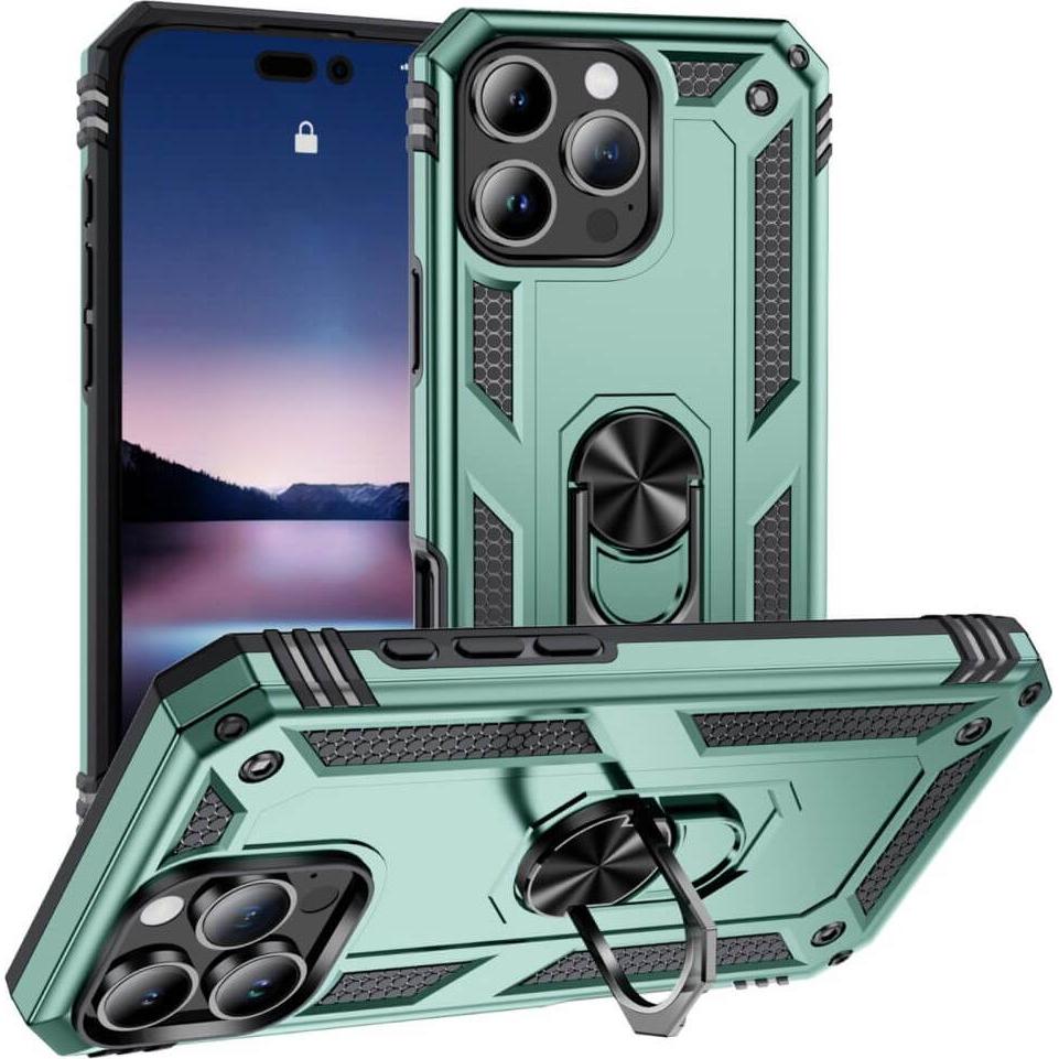 Cover-Discount iPhone 16 Pro - Robustes Back Cover mit Kickstand (Apple iPhone 16 Pro), Smartphone Hülle, Grün