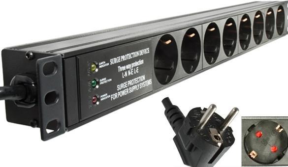 Dinic 19 Zoll Steckdosenleiste Aluminium, 8-fach Überspannungsschutz, LED, GS, schwarz (8x)