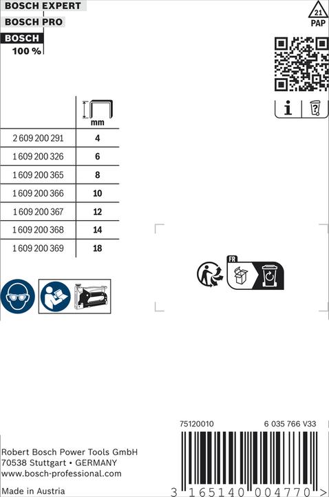 Produktbild Bosch Professional Zubehör Feindrahtklammer Typ 53, 11,4 x 0,74 x 12 mm, 1000er-Pack