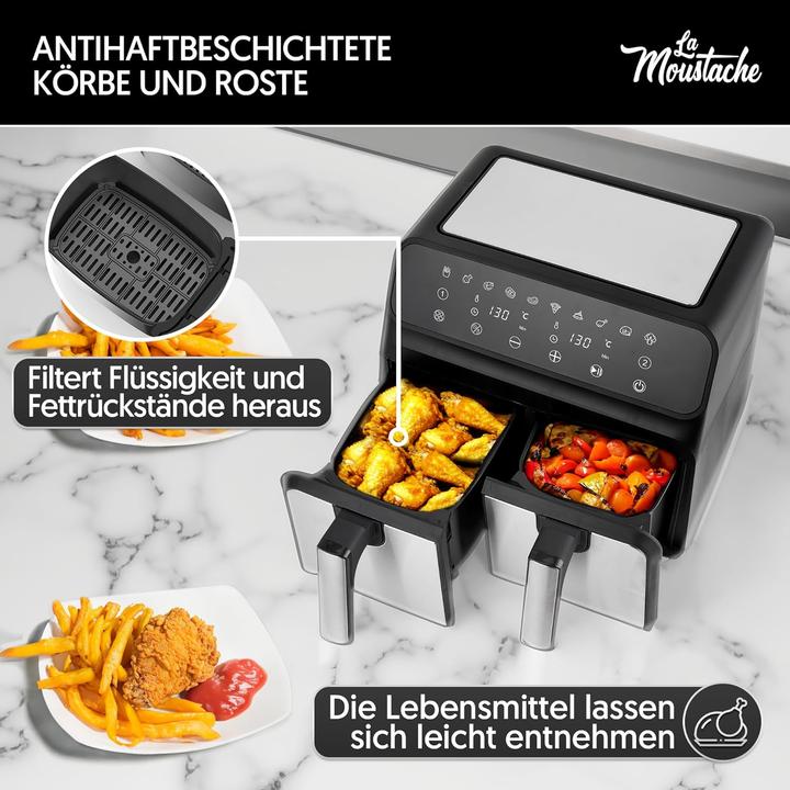 Produktbild Moustache Heissluftfritteuse XXL DuoFry mit 2 Fächern, 8L