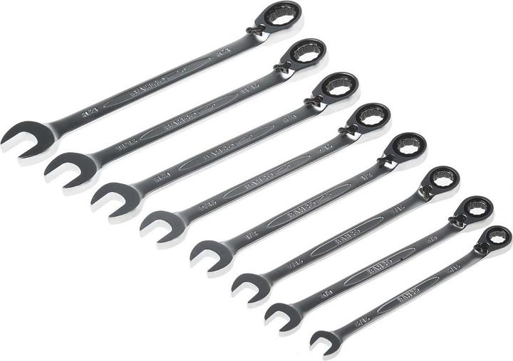 Produktbild Bahco Satz Knarren-Ring-Maulschlüssel - 8-teilig (1/2", 11/16", 3/4", 3/8", 5/16", 5/8", 7/16", 9/16")