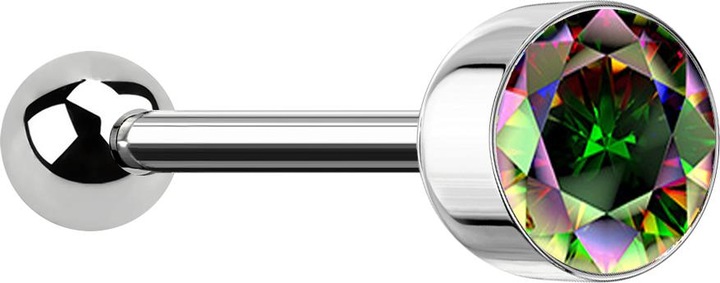 Produktbild Star Piercing Barbell silber mit Kugel und Kugelzylinder Kristall dunkel multicolor (ohne Messing, Chirurgenstahl 316L)