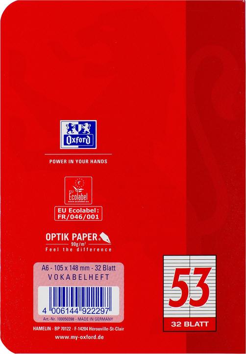 Produktbild Oxford Vokabelheft (A6, Liniert, Harter Einband)