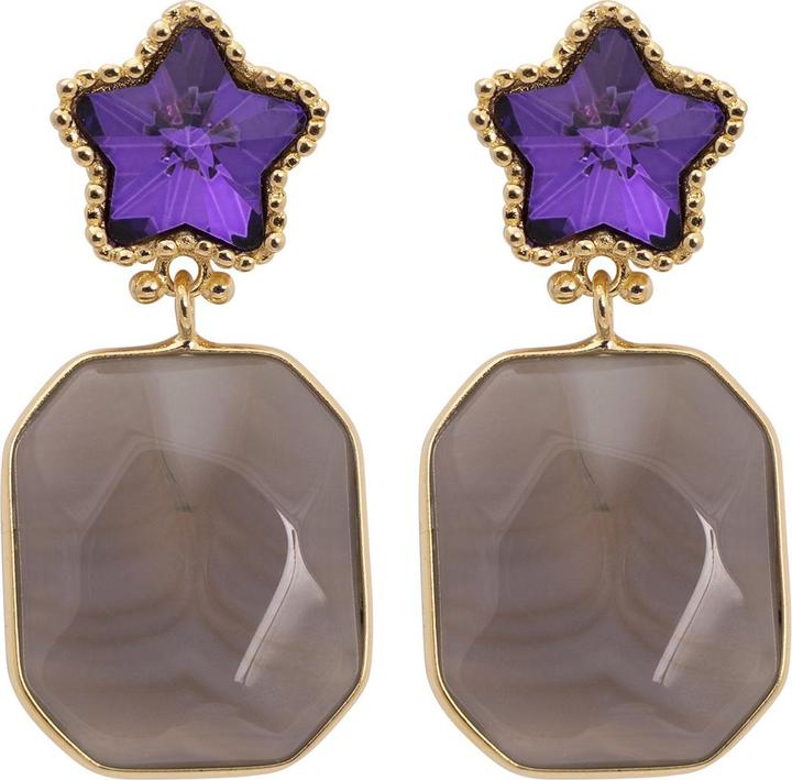 Image du produit Uzurii Colorful Star Agate Smokey Stone Boucles d'oreilles (Argent massif de 925)