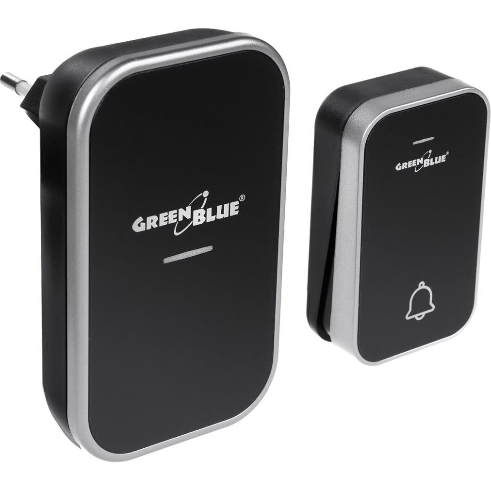 Greenblue, Campanello + Citofono, Dzwonek bezprzewodowy bezbateryjny kinetyczny, 38 melodii, czarny, zasięg do, IP44, GB157