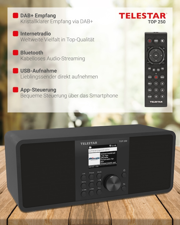 Produktbild Telestar TOP 250 DAB+ Internetradio schwarz (Internetradio, UKW, DAB+, Bluetooth, WLAN)