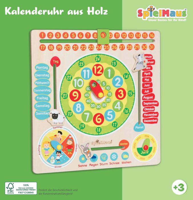 Image du produit Spielmaus SMH Horloge calendrier en bois 30x30cm (Allemand)