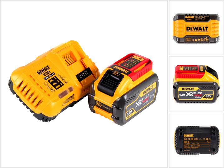 1x DeWalt DCB 118 XR FlexVolt 54 V / 18 V Akku Schnell Ladegerät, 1x DeWalt DCB 547 Akku 54 V 18 V 9 Ah Li-Ion FlexVolt