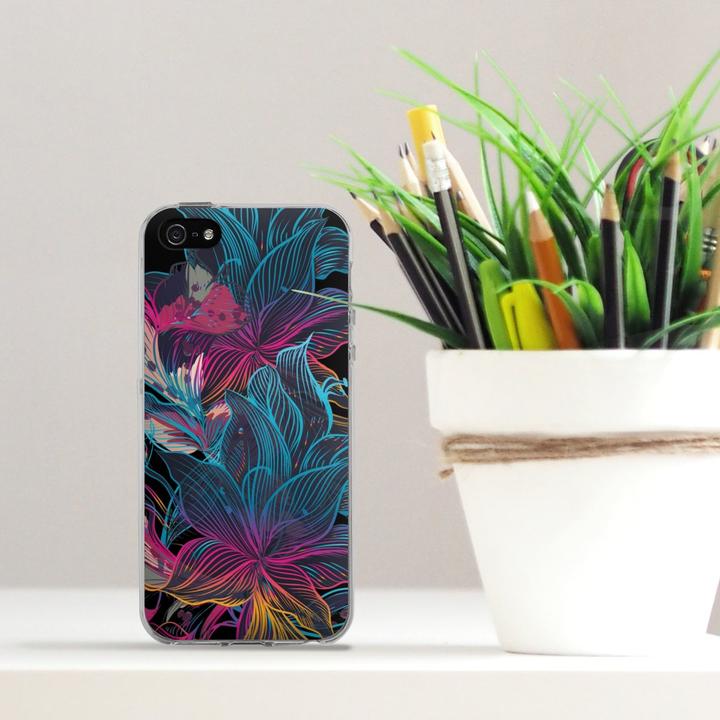 Produktbild DeinDesign Silikon Hülle für Apple iPhone 5 Handyhülle Case Smartphone Schutzhülle Blumen Neon bunt (Apple iPhone 5)
