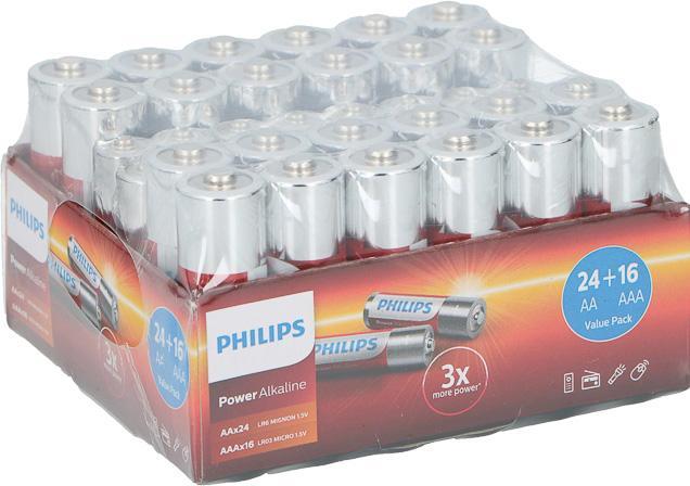 Produktbild Philips Power Alkaline Pack (40 Stk., AA / LR6 / LR06 / Mignon / R6 / R14505, AAA / LR03 / Micro / R03 / AM4 / MN2400 / KR03, 2600 mAh)