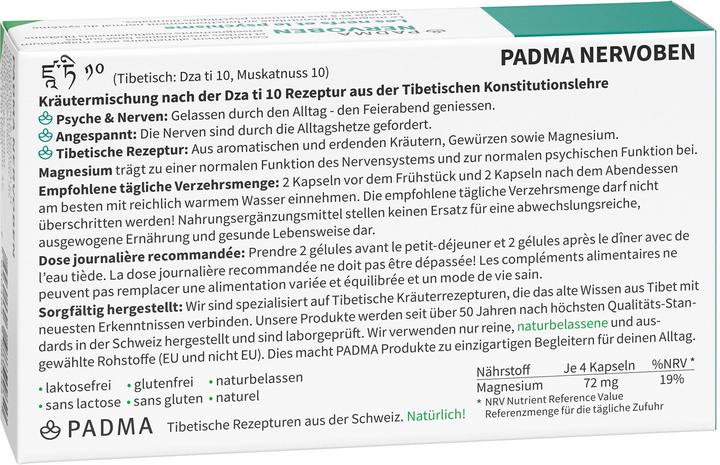 Nutritional values and ingredients Padma Nervoben (60 Piece, Capsules, 56 g)