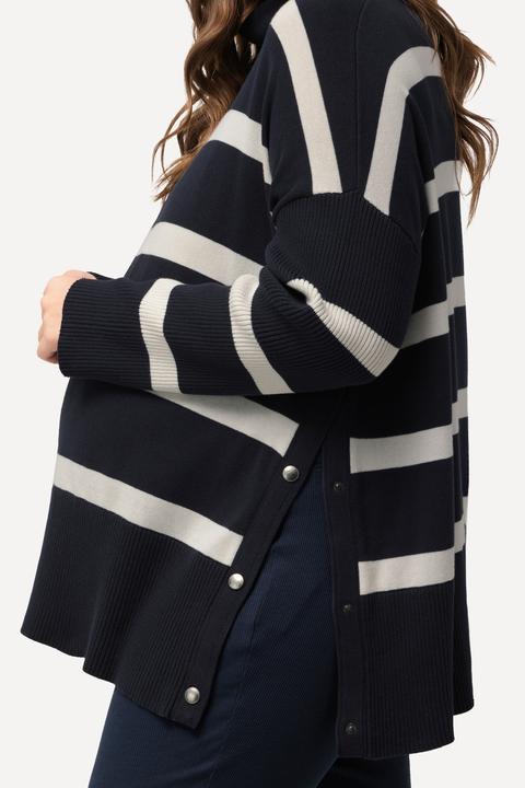 Immagine prodotto Ulla Popken Bellieva Pullover, oversized, Seitennähte mit Druckknöpfen, Stehkragen, Langarm (50, 52)