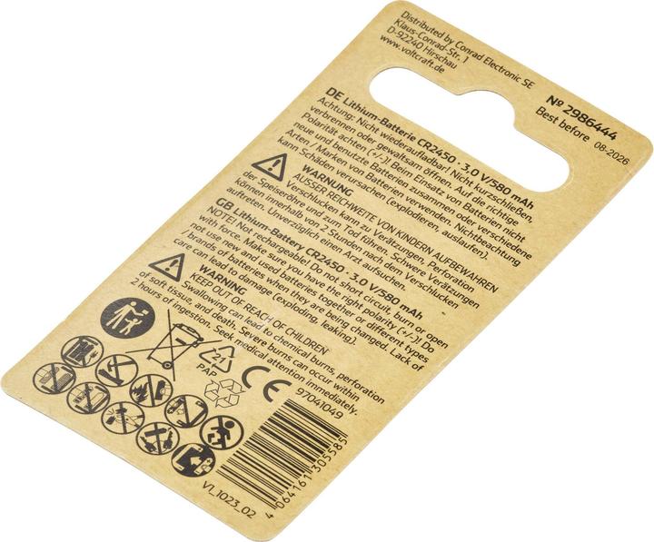 Actual product image Voltcraft Button cell CR 2450 Lithium 580 mAh 3 V 1 pc. (1 pcs., CR2450, 580 mAh)