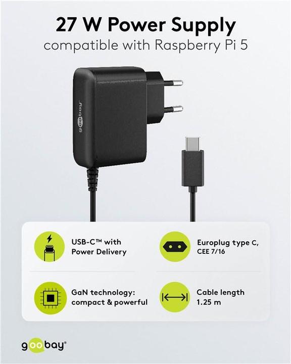 Actual product image Goobay Netzteil für Raspberry Pi 5, 27 W, GaN, schwarz