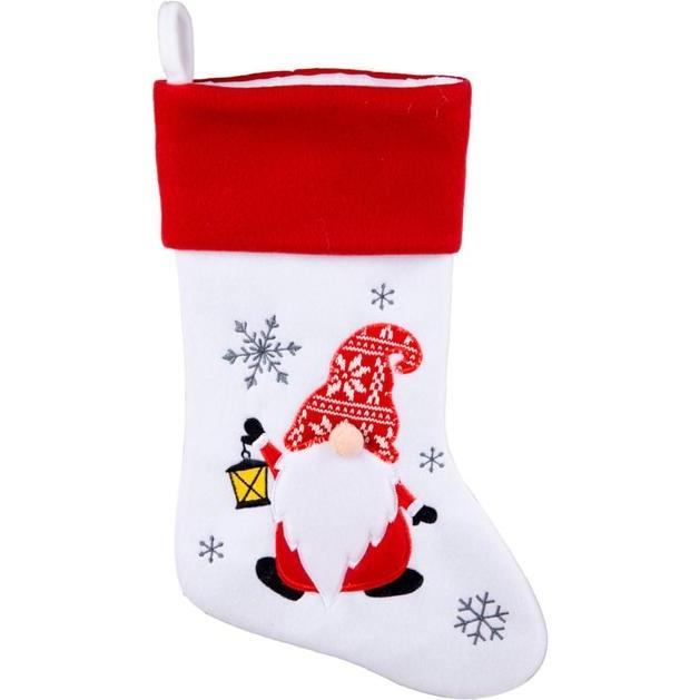 MICA Living, Weihnachtsdeko, Nikolausstiefel - rot/weiss - Wichtel mit Laterne und Schneeflocken - ca. 45 cm