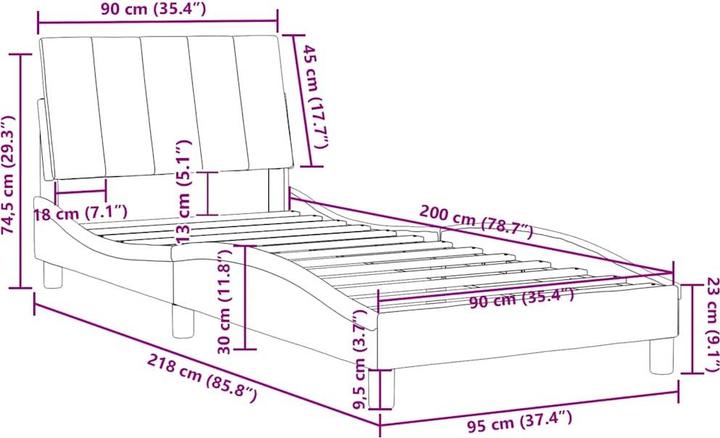 Actual product image vidaXL Bed frame with velvet headboard (90 x 200 cm)