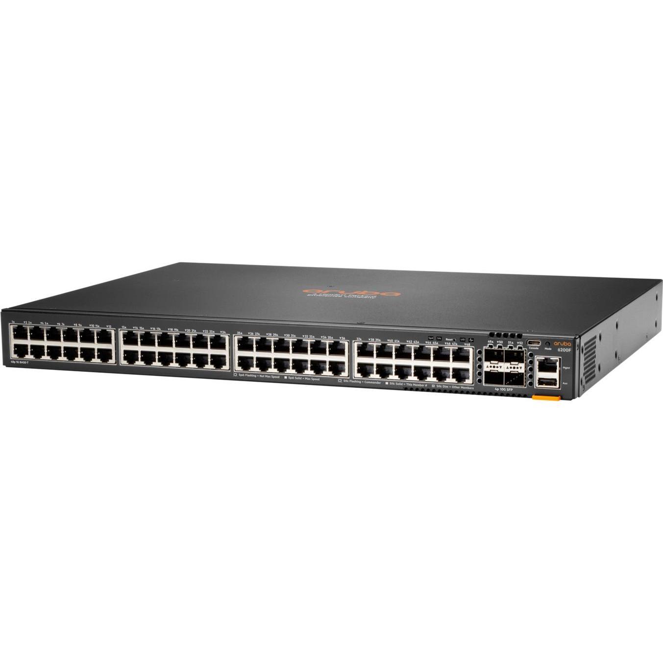 Aruba Switch HPE Networking CX 6200F 48G 4SFP+ (EN) (52 porte), Switch di rete, Nero