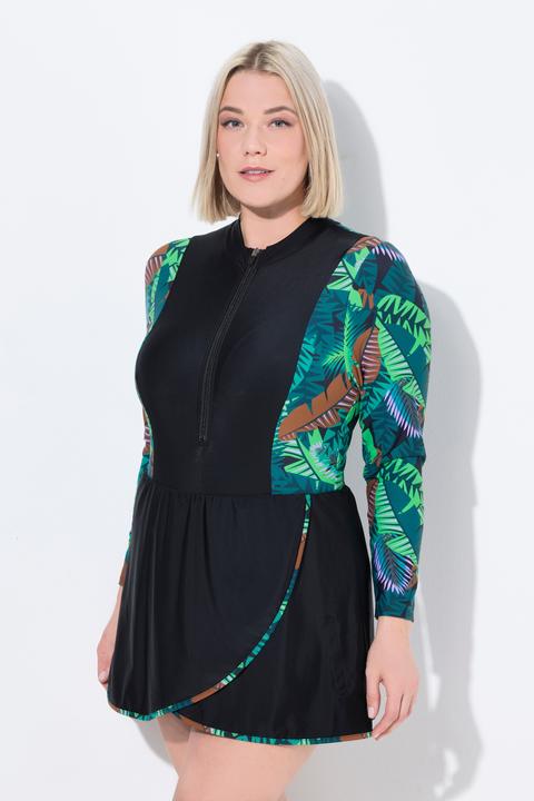 Produktbild Ulla Popken Badekleid, Dschungel, Softcups, Stehkragen, Langarm (50, 52)