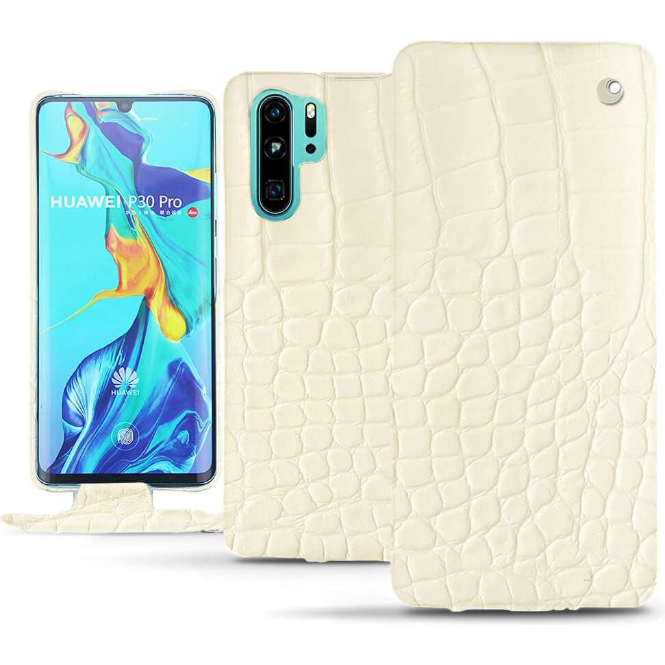 Noreve Lederschutzhülle vertikal (Huawei P30 Pro), Smartphone Hülle, Weiss