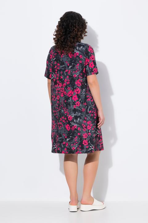 Image du produit Ulla Popken Robe midi en jersey coupe trapèze, avec décolleté en V et manches courtes (46, 48)