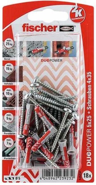 Actual product image Fischer SB Nylon plug Duopower with screw (18 pcs.)