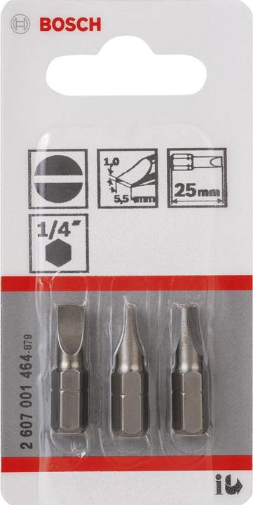 Produktbild Bosch Professional Zubehör Schrauberbit Extra-Hart S 1,0 x 5,5, 25 mm, 3er-Pack (Schraubschlitz)