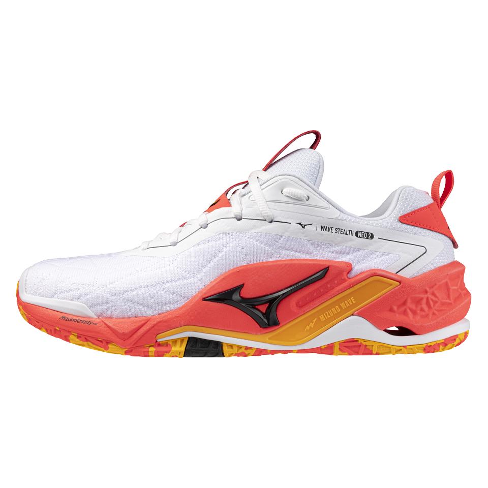 Mizuno, Unisex, Hallenschuhe, Wave Stealth Neo 2 (42.5), Weiss, Rot, Gelb