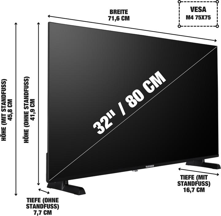 Produktbild Telefunken 32 Zoll Fernseher XH32P900S LED TV HD-Ready mit 80cm Bildschirmdiagonale und Triple-Tuner (32", LED, HD ready)