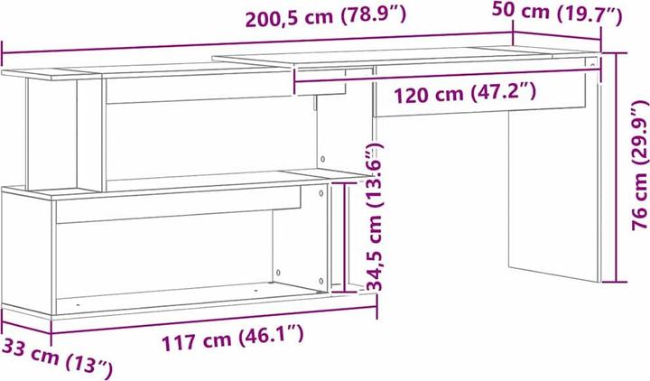 Actual product image vidaXL Desk (200 x 50 x 76 cm)