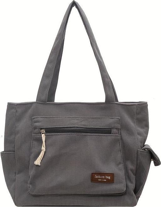 Only-Bags.Store Semplice borsa a tracolla in velluto a coste, tote bag multitasche, borsa alla moda per la scuola