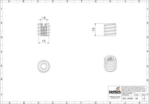 Image du produit Hettich Eindreh-Muffe M6 x 12 mm