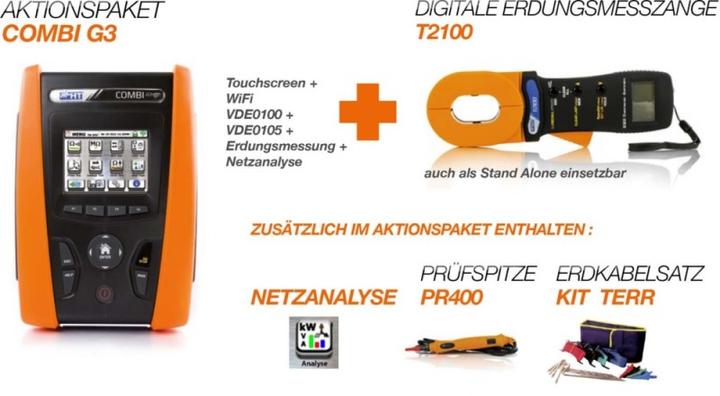 Produktbild HT Instruments VDE Installationstester Combi G3 Touch Screen Erdungsmesszange T2100 (CAT III 300V)