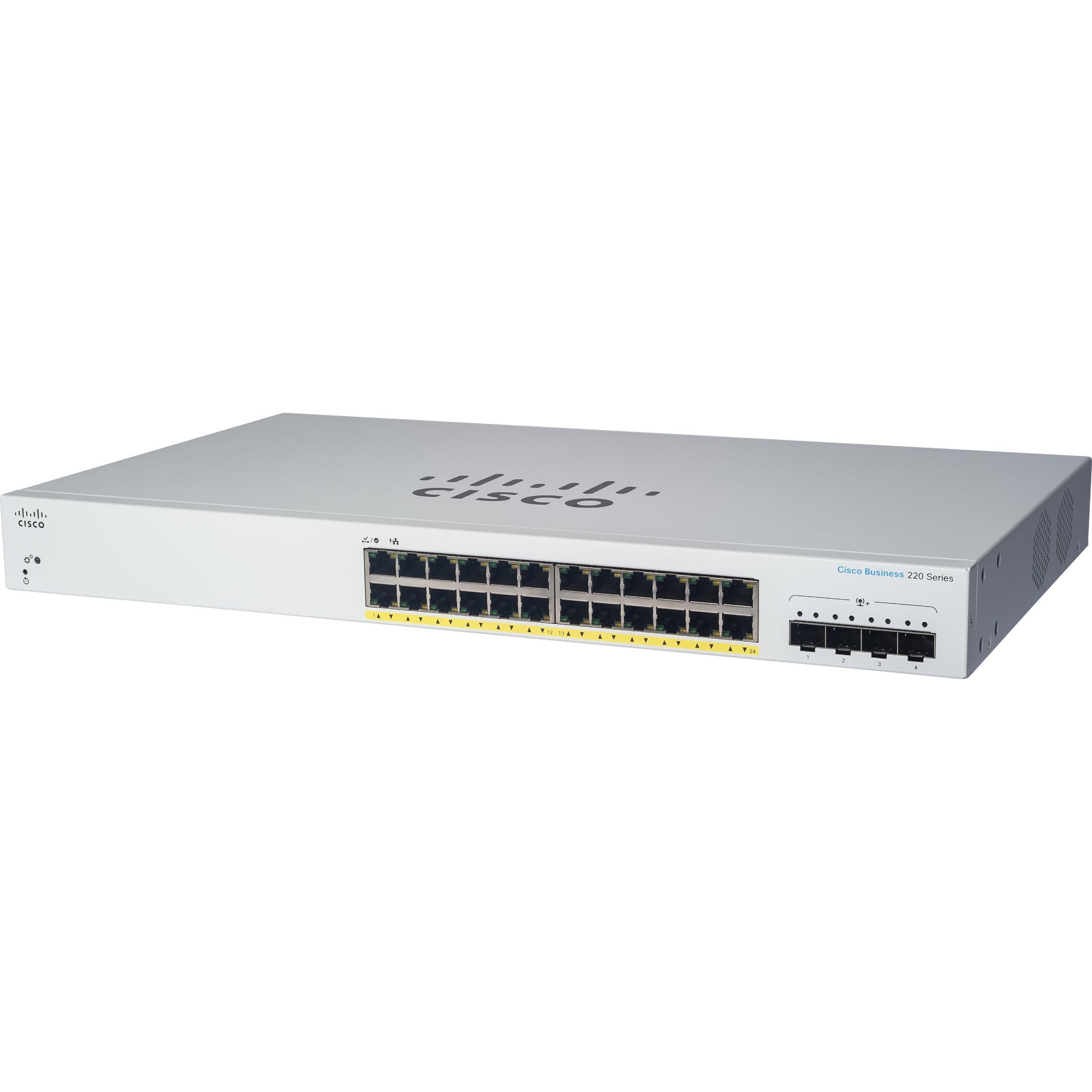 Cisco Serie Business 220 CBS220-24FP-4G (28 porte), Switch di rete, Bianco