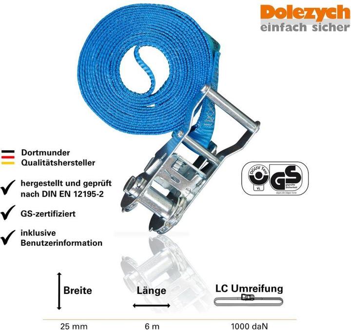 Actual product image Dolezych Lashing strap with ratchet 1000 daN 1-piece L:6m