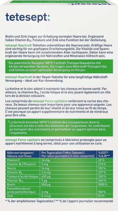 Nährwerte und Zutaten Tetesept Haarkraft (30 Stk., Tabletten, 7.50 g)