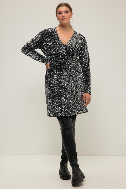 Actual product image Studio Untold Sequined Wrap Look Long Sleeve V-Neck Dress (46, 48)