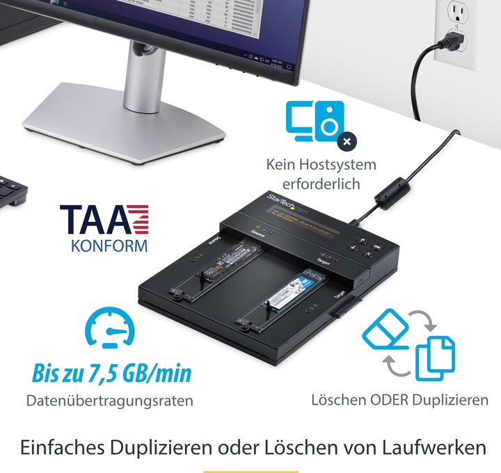Immagine prodotto StarTech com Duplicatore SSD/HDD M.2 SATA e M.2 Nvme - Clonatore/Eraser per dischi SSD Nvme M.2 PCIe
