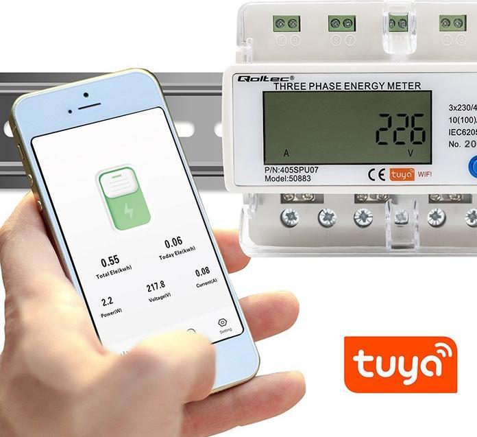 Immagine prodotto Qoltec 50883 Three phase electronic energy consumption meter for DIN rail | Wi-Fi | TUYA | 400V | LC
