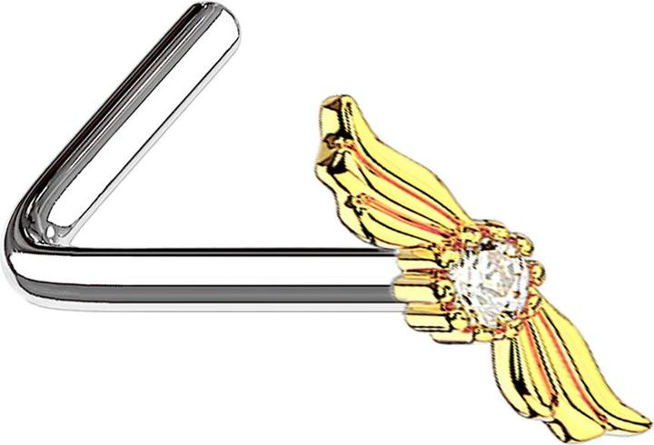 Image du produit Star Piercing Nasenstecker gewinkelt 14k vergoldet Engelsflügel mit Kristall (Laiton, Acier chirurgical 316L)