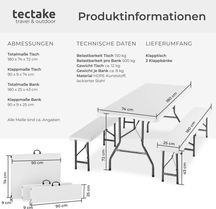 Actual product image tectake Dining table and bench set