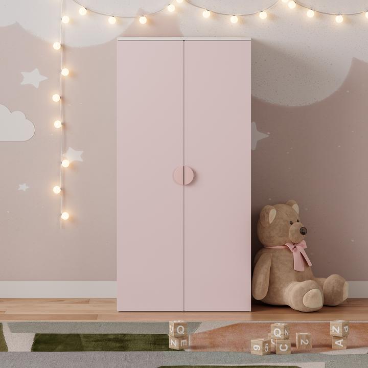 Produktbild En.Casa Kinderkleiderschrank Sandnes 123x60x40 cm Weiss/Rosa (60 cm)