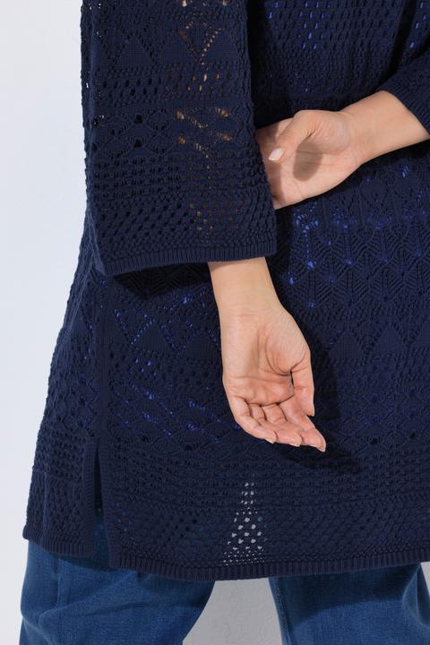 Produktbild Ulla Popken Long-Strickjacke, Ajourstrick, offene Form, 3/4-Arm (42)